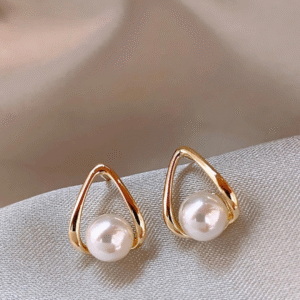 18K Gold Plated Triangle Shape Earrings with Pearl
