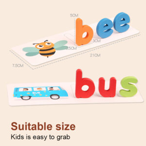 Wooden Spelling Game for Kids, Early Education Word Making Game with Flash Cards and Alphabets, Non-Toxic, Educational Toy for Kids Boys and Girls, Multicolor, 3+ Years (Pack of 1)